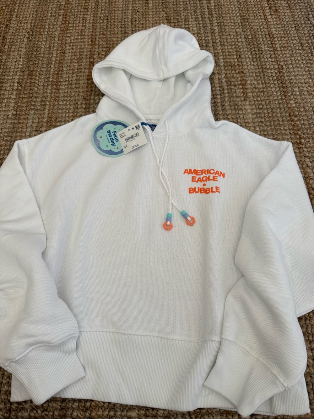 American Eagle Outfitters White Hoodie with Orange Logo